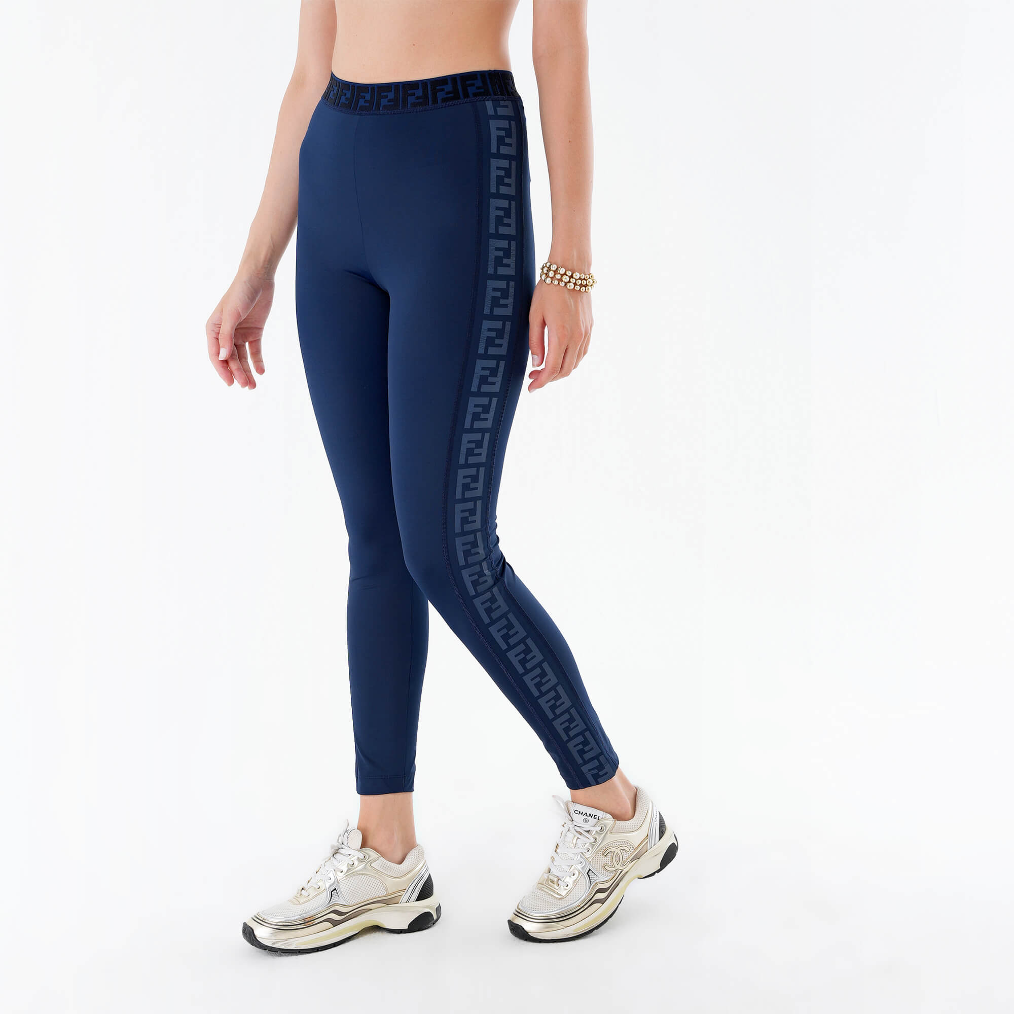 Fendi - Navy Blue Iconic FF Logo Leggings M